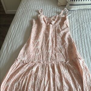 Elegant Pink Eyelet Maxi Skirt